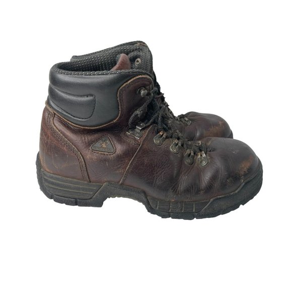 Rocky Men's Brown Leather Steel Toe Work Boots W/Speed Lacing Size 9W - Picture 1 of 6